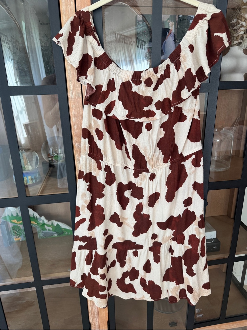 Idyllwind mini dress cow print Made For This Off-Shoulder ruffle neutral western - Picture 5 of 8